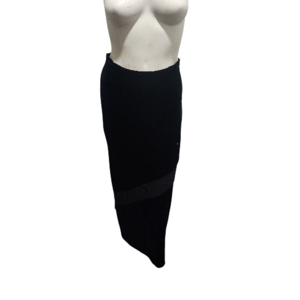 Vintage Express Tricot Black Velvet Maxi Skirt Size M Long Stretch Pull-On Goth